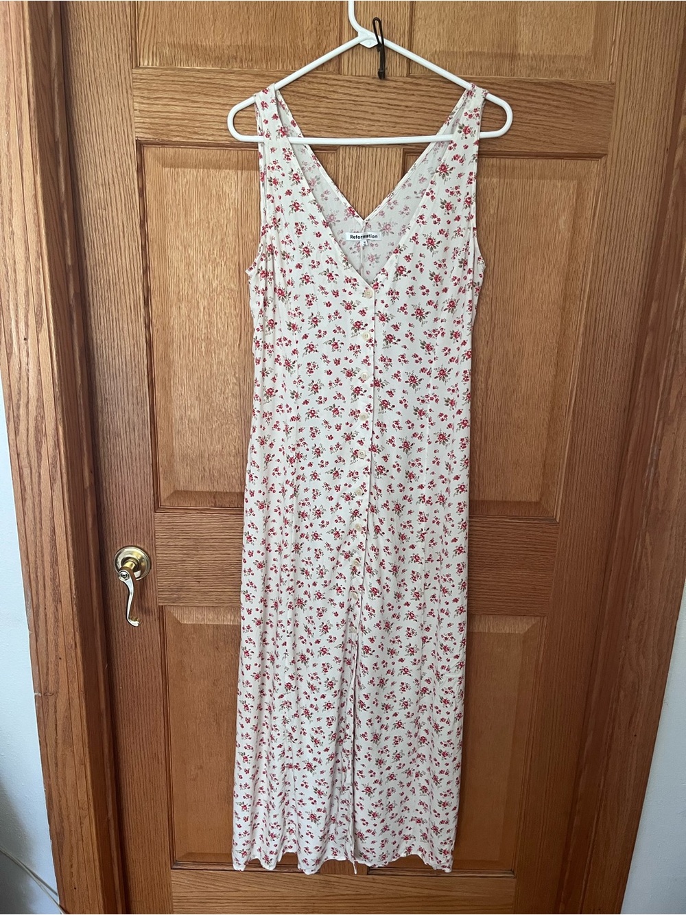 Reformation Cream Maxi sundress Dress with Red Floral Print